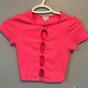 Pink peek-a-boo crop shirt